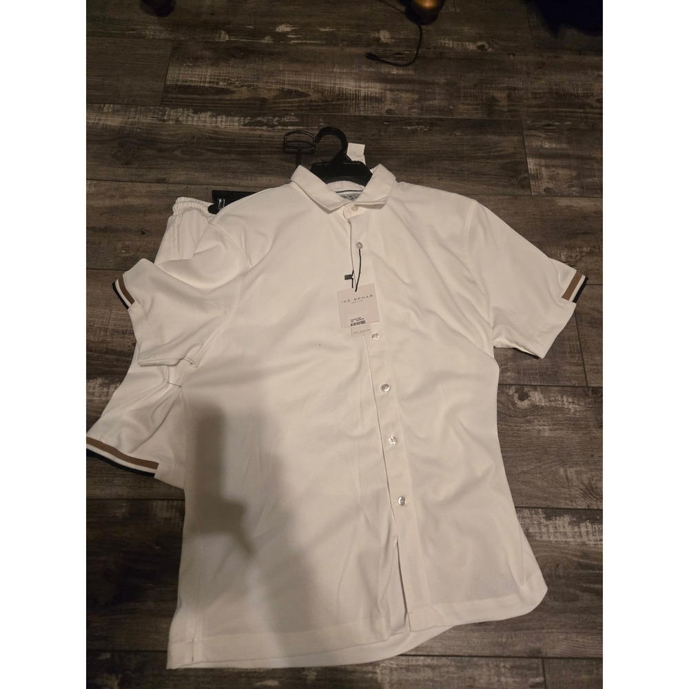 NWT Ike Behar Mens White Cool Knit Button-Front &‎ Short Tennis Set Resort SzL